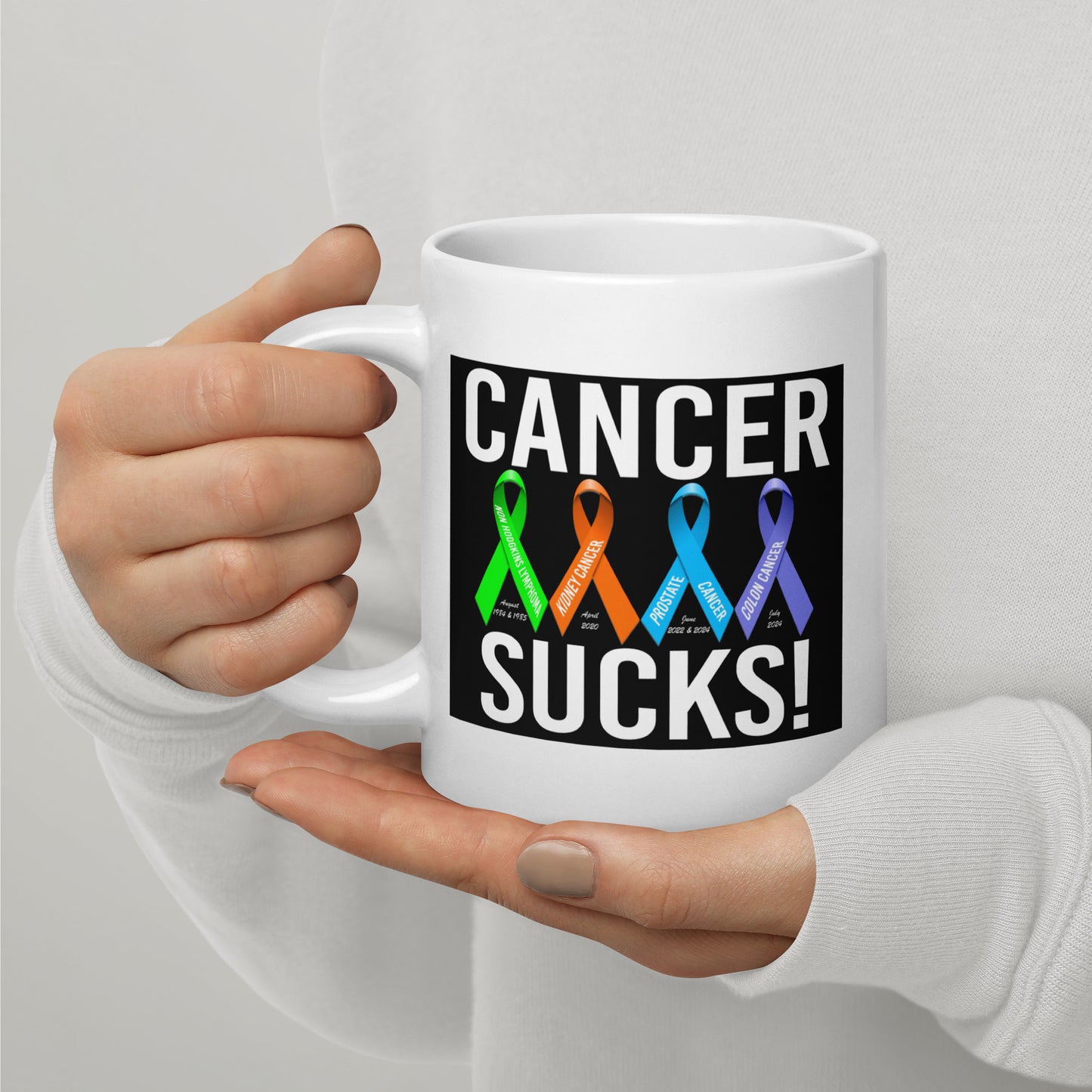 Coach Cole Cancer Sucks White glossy mug